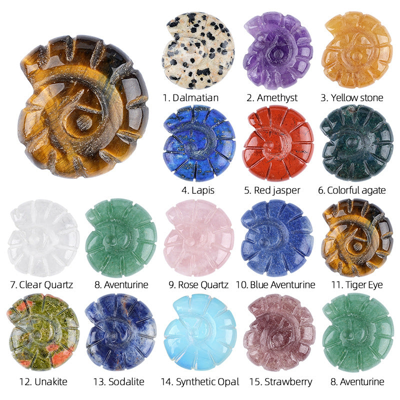 Sacred Spiral Ammonite Carvings - Hand-Carved Natural Crystal Gemstones
